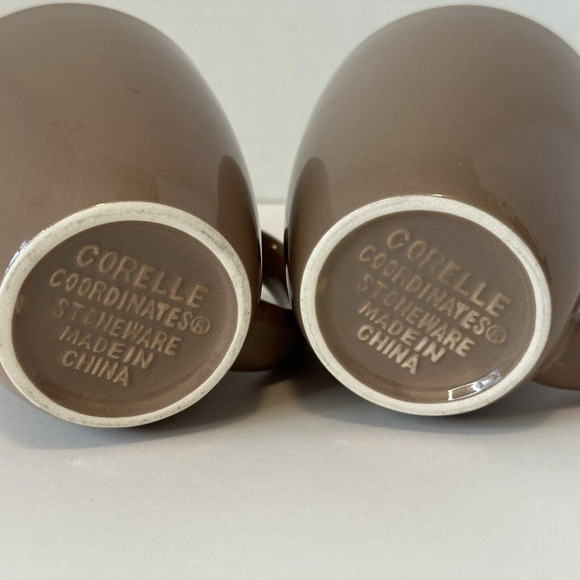 CORELLE Coordinate Stoneware Lt Brown/Mauve coffee Mugs set of 2 CLEAN/VINTAGE - Picture 5 of 9